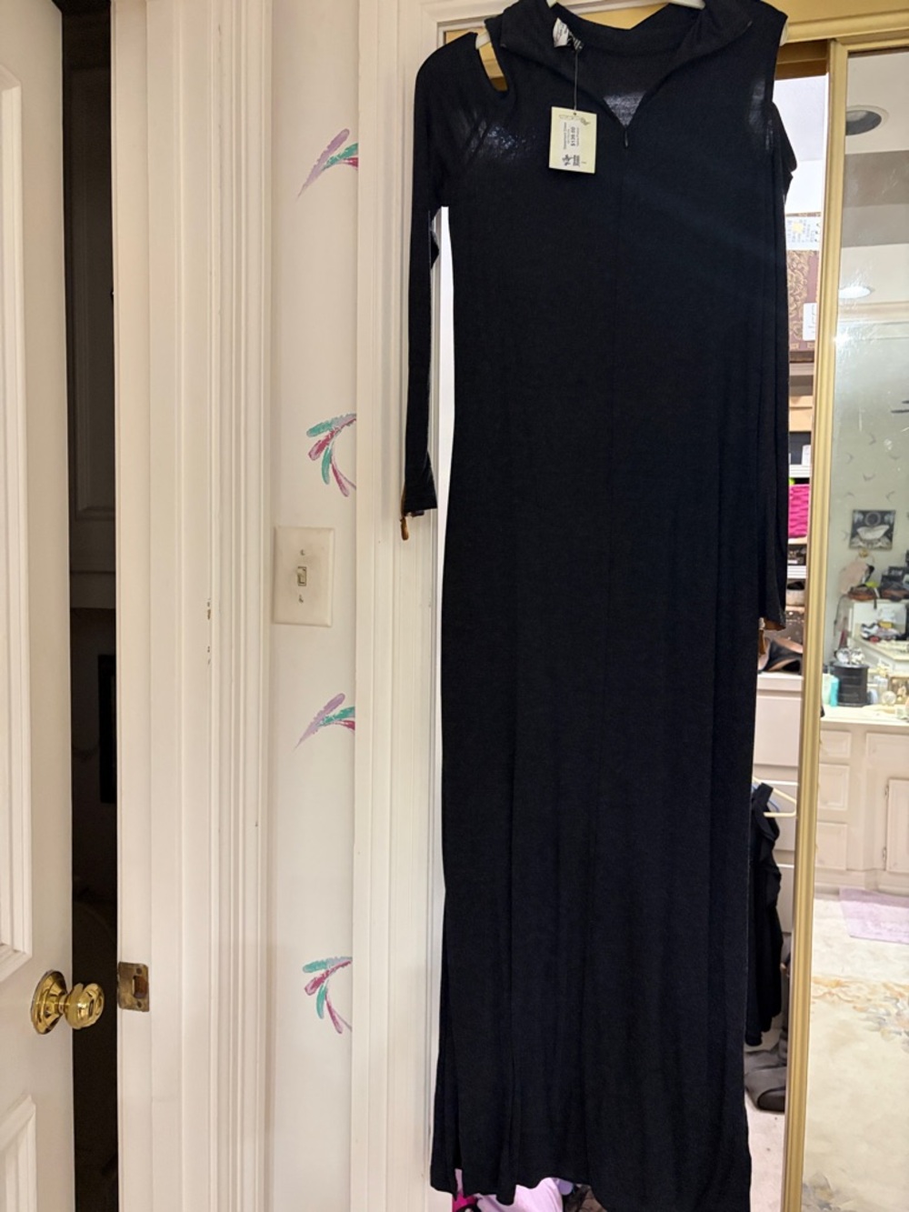 Black Long Sleeve Maxi Dress with Cutout Shoulder